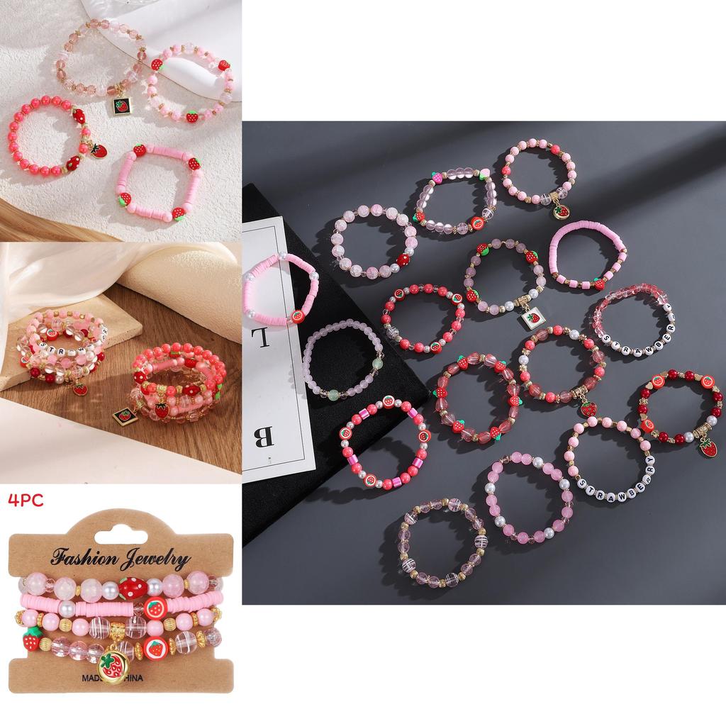 Strawberry Pendant Beaded Bracelet Set With Crystal Glass For Womens Fashion Accessories