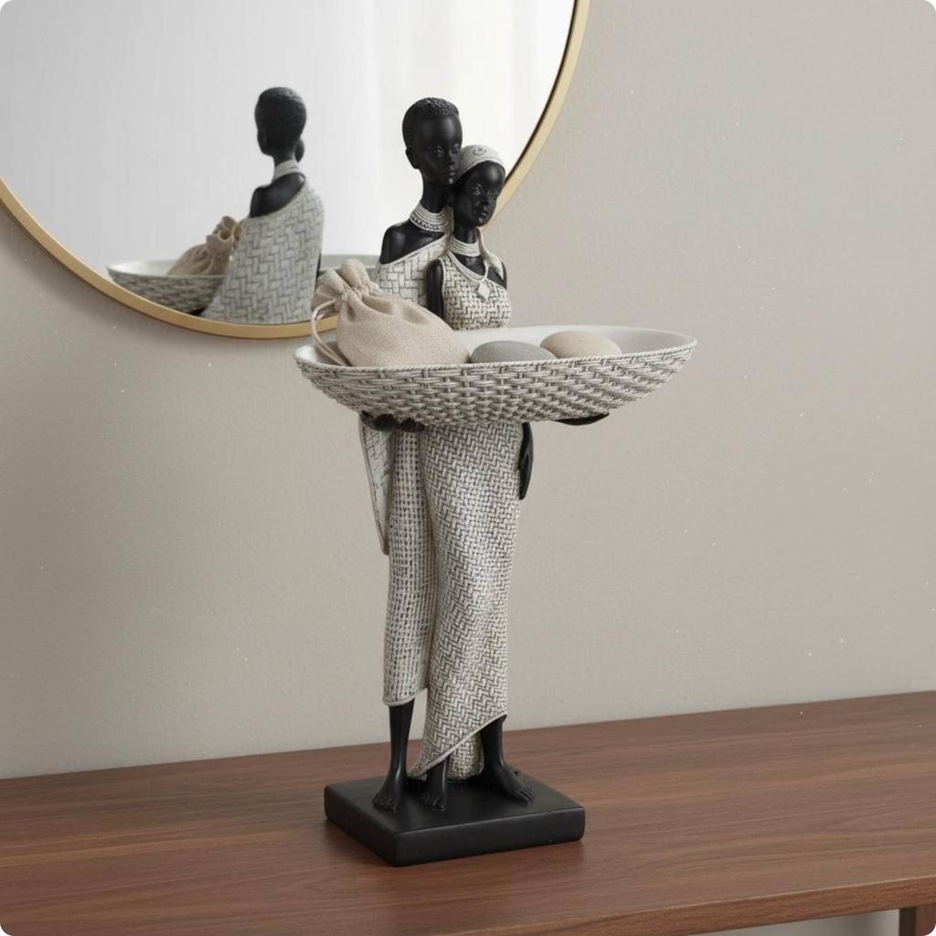 Woman Tray Statue Creative Design African Decor Sculpture Decorative Bowl Statue Home Display African Woman Figurine