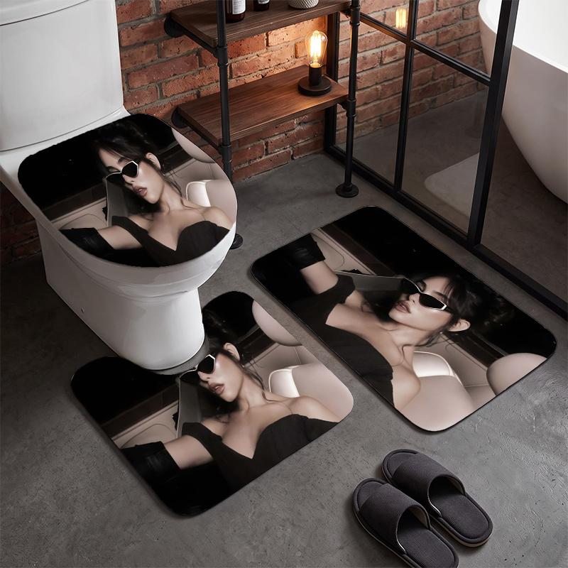 Madison Beer (5)Flannel Toilet 3 Piece Set Soft Bathroom Rug Non-Slip Toilet Seat Cover Bathroom Home Decor