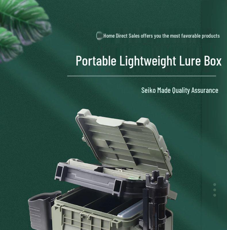 Fishing Tackle Box Set: Includes Large Capacity Storage Box, Rod Holder, Cup Holder, and Lure Storage.