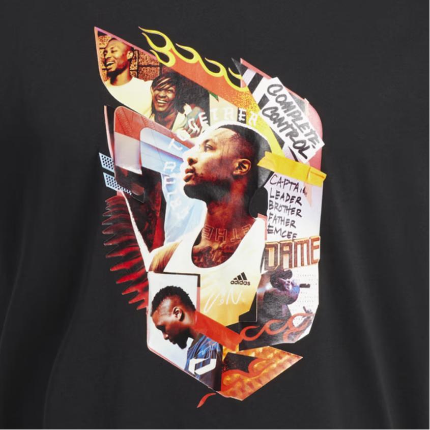 Adidas Dame Abstract T Lillard Basketball Character Print Short Sleeve T-Shirt Men Tops Black GH6718