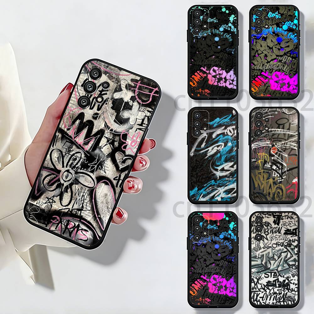 Graffiti Phone Case For Samsung Galaxy A13,21s,22,31,32,52,53,71,80,A91 Soft Black Shell