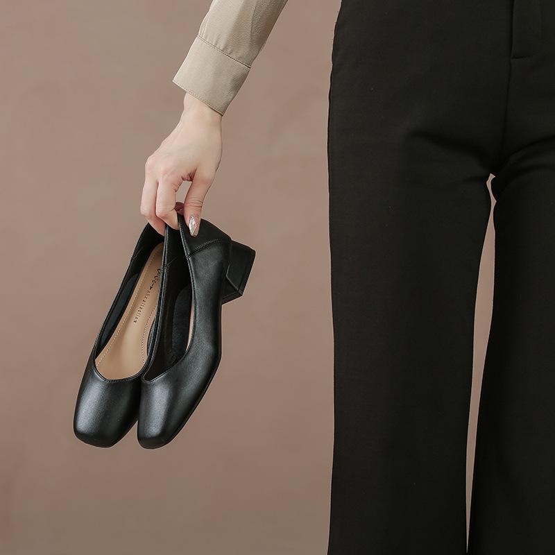 Soft Heel Comfortable High Heels Girl Thick Heel Niche Beige Simple Square Head Single Shoes