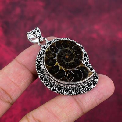 Ammonite Fossil 925 Solid Sterling Silver Pendant, Handmade Gemstone Jewelry Pendant For Memorial Day