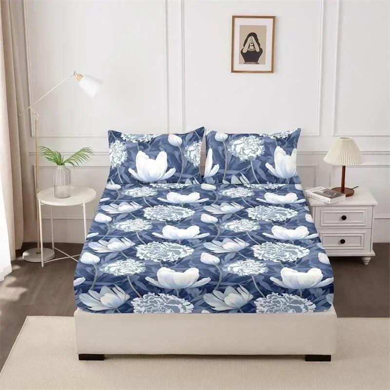 1PC Printed Fitsheet Single Double Twin Queen Size Mattress Cover with Elastic Band Bedsheet Soft Comfortable Fitted Sheet