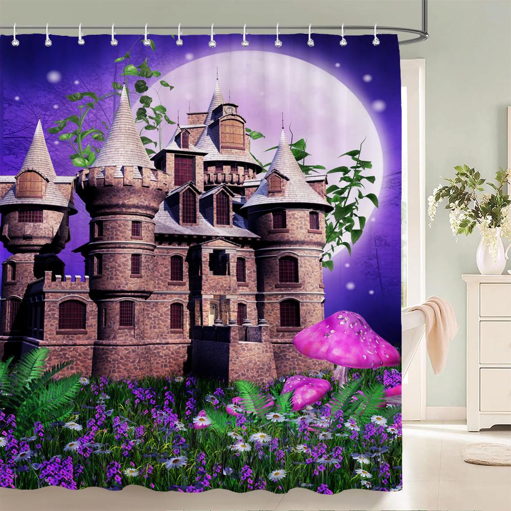 3D Fantasy Waldlandschaft bedruckter Duschvorhang wasserdichter Polyester-Badevorhang Badezimmerdekoration mit Haken Vorhang