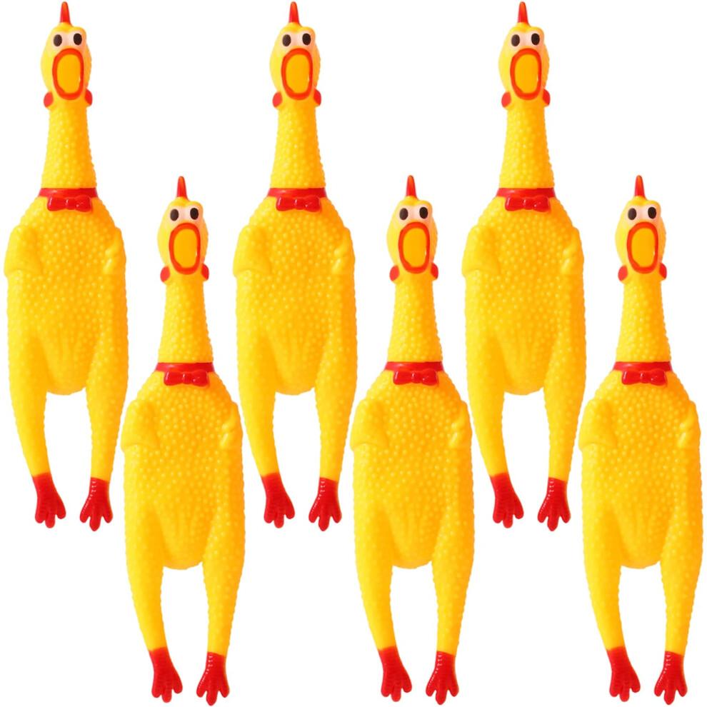 Zddaoole 6 Pcs Large Screaming Chicken Dog Toys Yellow Rubber Chicken 12 inch Squeeze Squeaky and Screaming Chicken Prank Novelty Toy for Kids or Adul