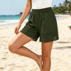 Women’s High Waist Elastic Shorts with Crochet Lace Trim Loose Fit Lightweight Summer Casual Shorts with Pockets