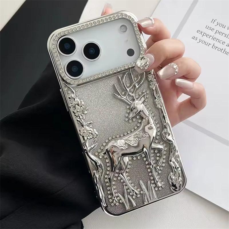 Luxury Electroplated Rhinestones Bling Case For iPhone 17 16 15 14 13 12 Pro Max 17Air Glitter Soft Cover For iPhone 17 Pro Max