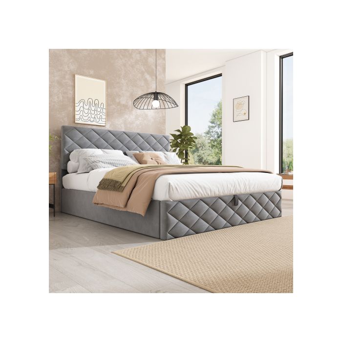 Lit rembourré - MUVOE - 140x200 cm - Fonction hydraulique - Espace de rangement - Design élégant
