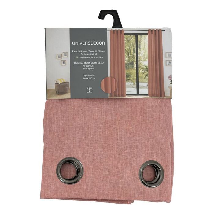 Pair of Semi-sheer Eyelet Curtains Linen Effect "Moonlight" Woody Rose