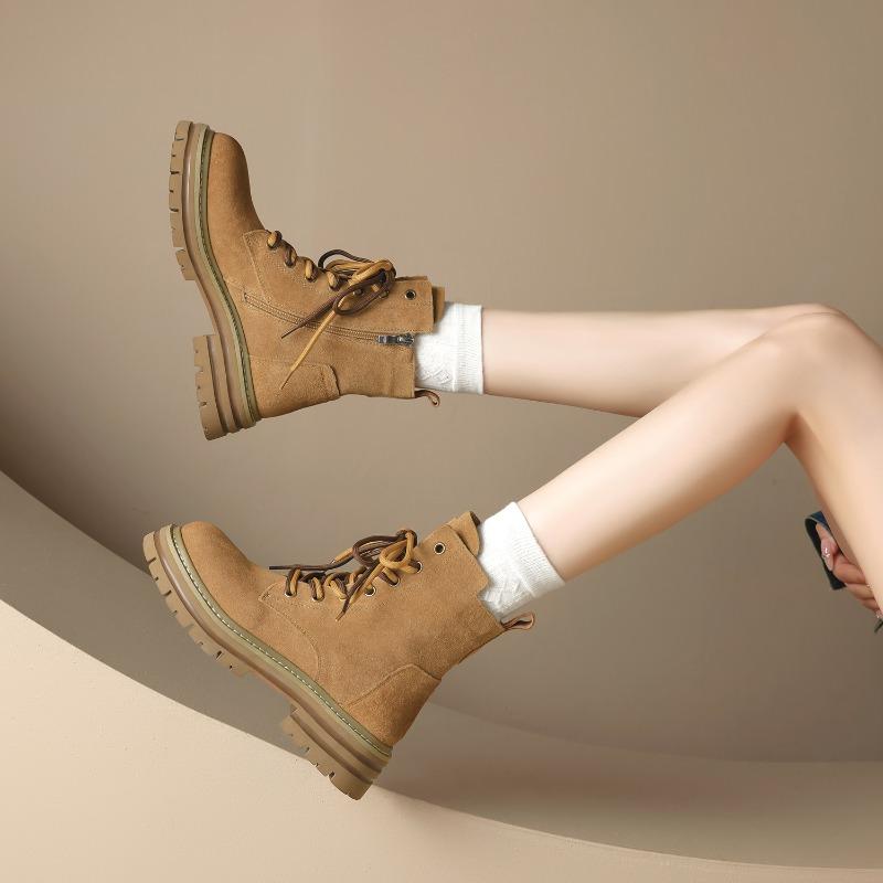 Martin boots women's new spring retro soft leather heightening tooling boots outdoor thick-soled desert short boots tide