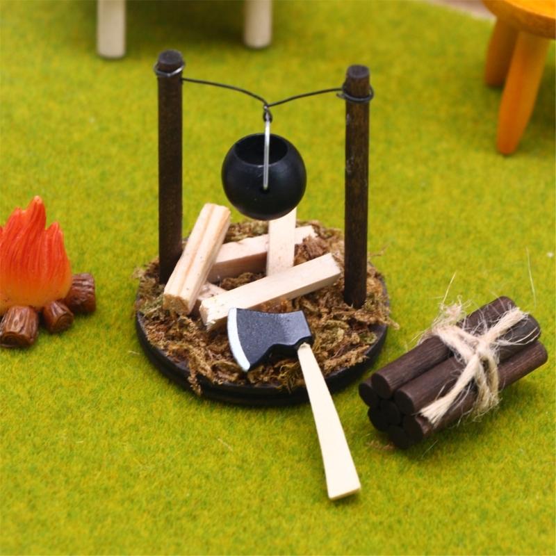 Model Hanging Cauldron Dollhouses Cauldron 1:12 Scale Realistic Cookware Hanging Pots Model for Camping Theme