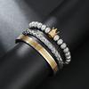 New copper inlaid zircon crown woven bracelet combination stainless steel mesh opening titanium steel bracelet set men