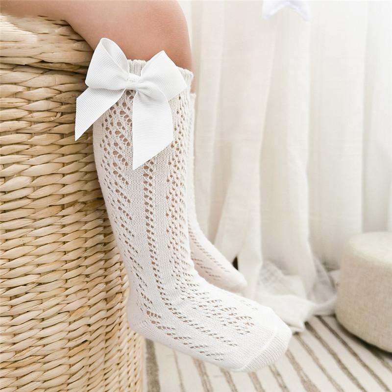 Summer Kids Knee High Socks Baby Girls Boys Bow Long Sock Soft Cotton Mesh Breathable Children Hollow Socken For 0-7Years