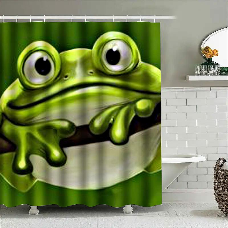 Adorable Green Frog Bath Curtain Waterproof Fabric Print Shower Curtain For Bathroom Decoration Home Accessories