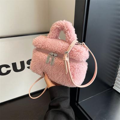 Cute Mini Lamb Wool Small Square Bag Autumn And Winter New Simple Solid Handbag Female  Fashion All-Matching Crossbody Pack