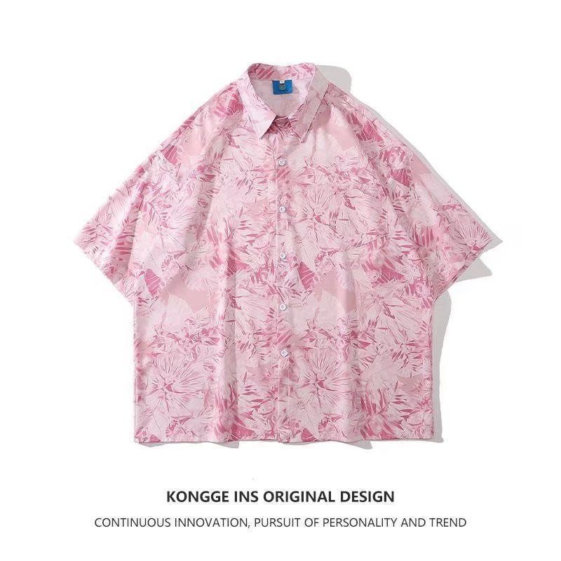 Short-sleeved shirts for men and women, couple style, loose-fitting summer Hawaiian beach floral shirts