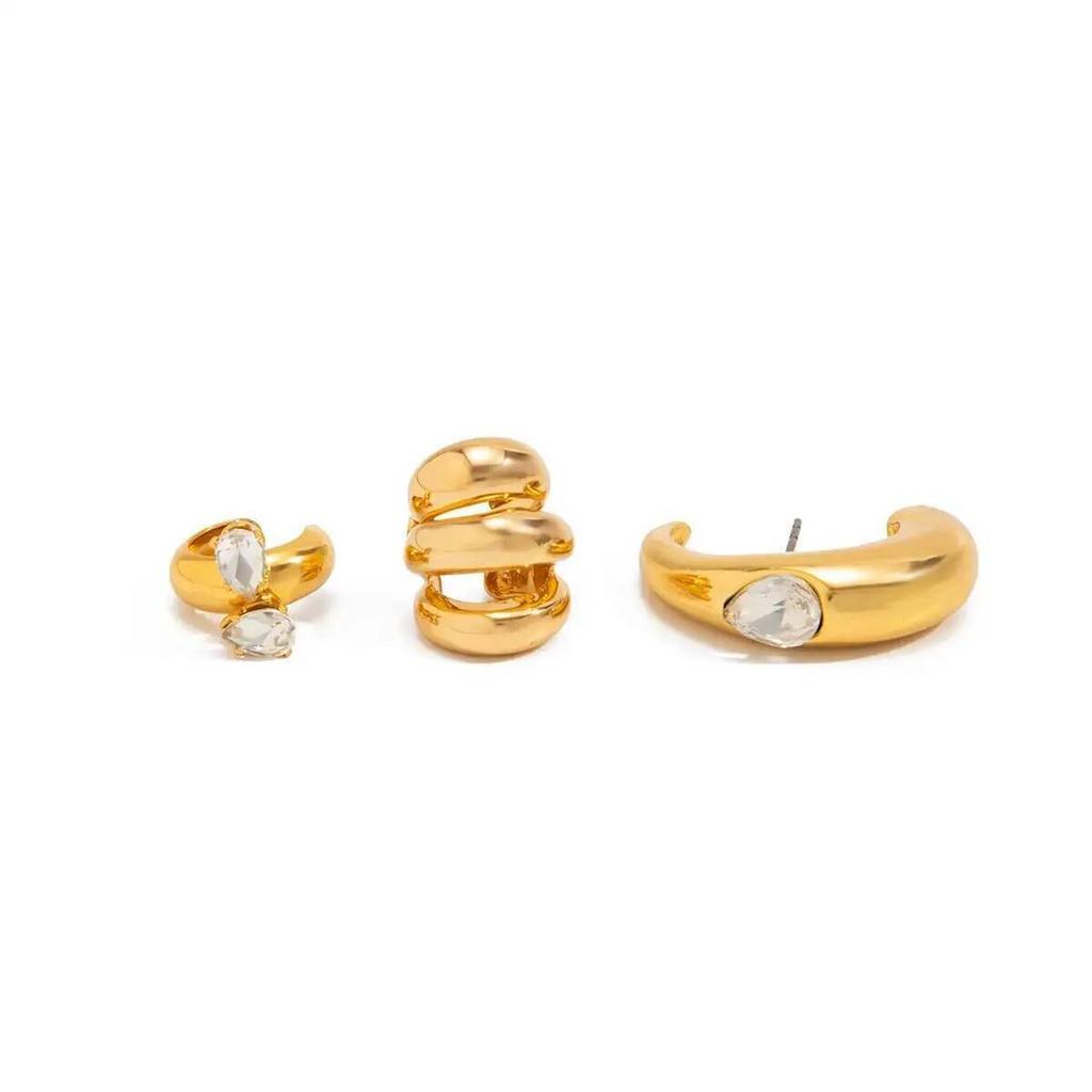 SHIXIN 3Pcs/Set Fashion Exquisite Rhinestone Gold Color C-shaped Clip Earrings Women 2026 New Charm Piercing Ear Jewelry Gifts