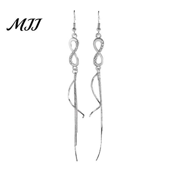 Face-flattering Earrings 1 Pair Women Infinity Symbol Tassel Long Hanging Cubic Zirconia Inlaid Metal Polished Drop Jewelry Gift