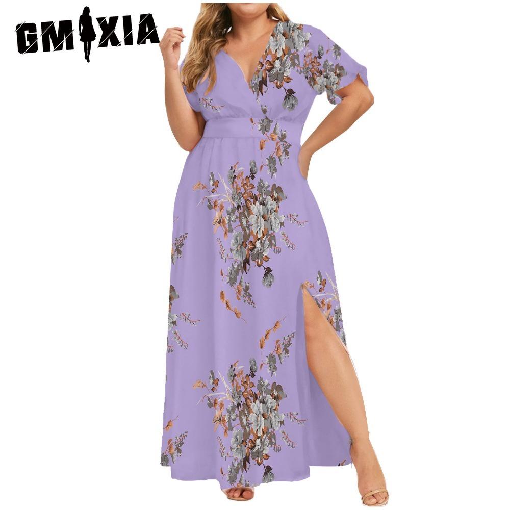 GMXIA L-5XL Women's Fashion Summer Spring Short Sleeve V-Neck Casual Dresses