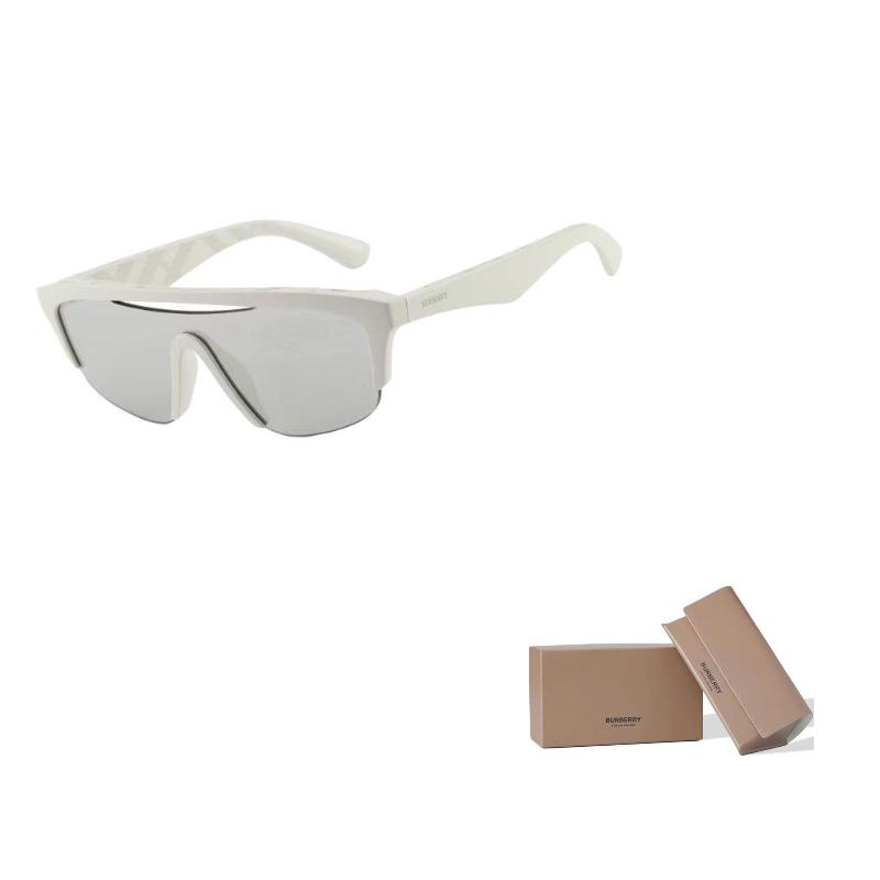 Burberry One-Piece Logo Arm Acetate Frame Irregular Shape Sunglasses Unisex Gray