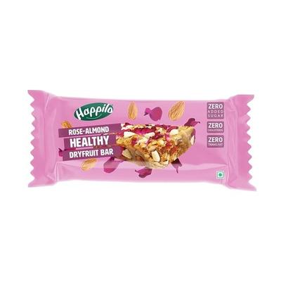 Baton sănătos cu fructe uscate și migdale Happilo Rose 35g, gustare sănătoasă, bogat în proteine, nuci, fără zahăr adăugat