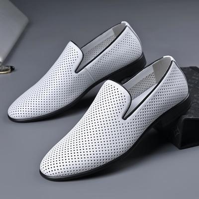 Hvite Herre Kasjalsko Italienske Herre Loafers Mokasiner Slip-on Herre Flate Sko Pustende Ekte Skinn Herre Kjøresko