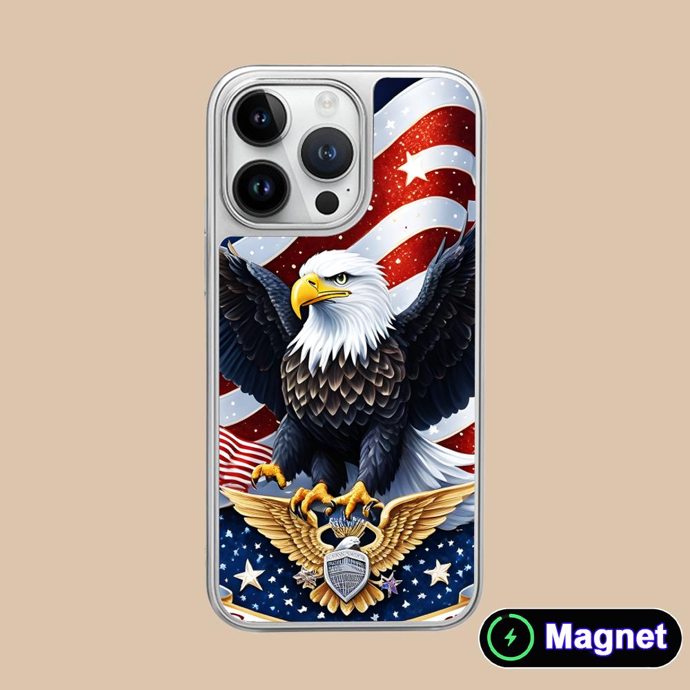 USA America Flag Silver Plating Magsafe Mobile Phone Case for iPhone 17 16 15 14 13 12 11 Air Pro Max Plus Colorful Cover