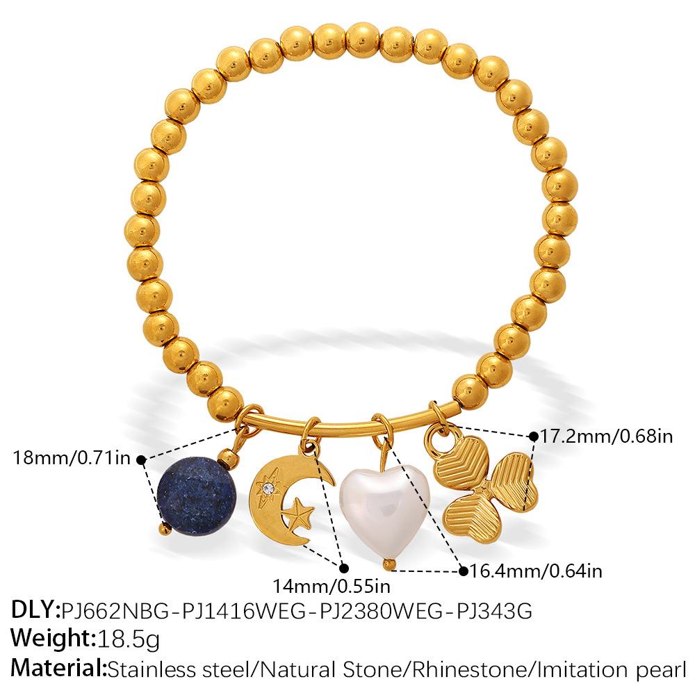 Retro Premium Sense · DIY Love Star Moon Pendant Gold Bead Bracelet Stainless Steel Gold Plated Jewelry
