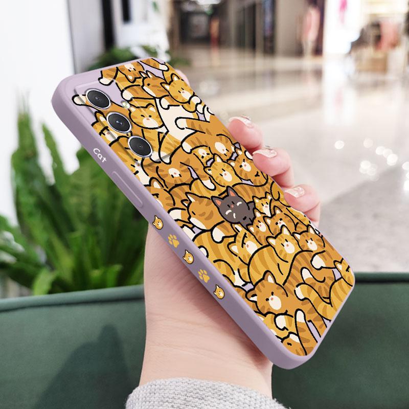 

Orange Cats Phone Case For Samsung Galaxy A37 A57 Liquid Silicone Cover Samsung A37 світло-фіолетового кольору