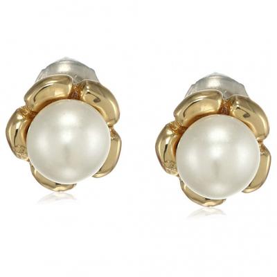 Women's Gold Plated Pearl Flower Stud Earrings