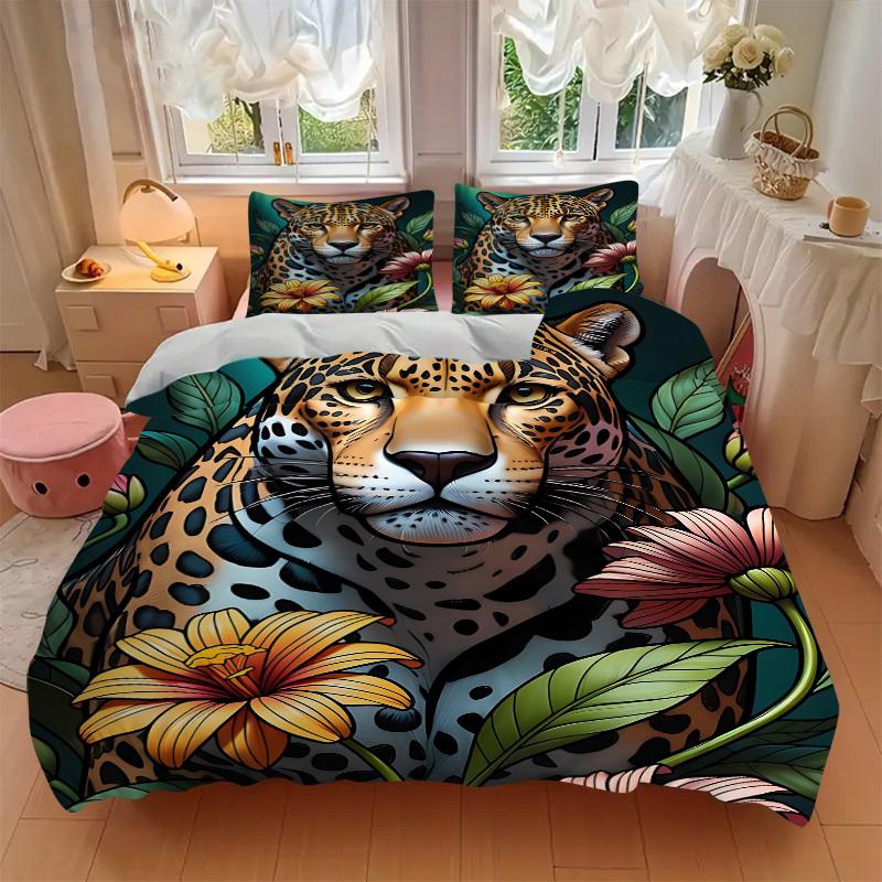 3pcs Leopard Print Duvet Cover Set -Includes 1 Duvet Cover and 2 Pillowcases, No Quilt Core, All-Season Home Decor  yy251111139