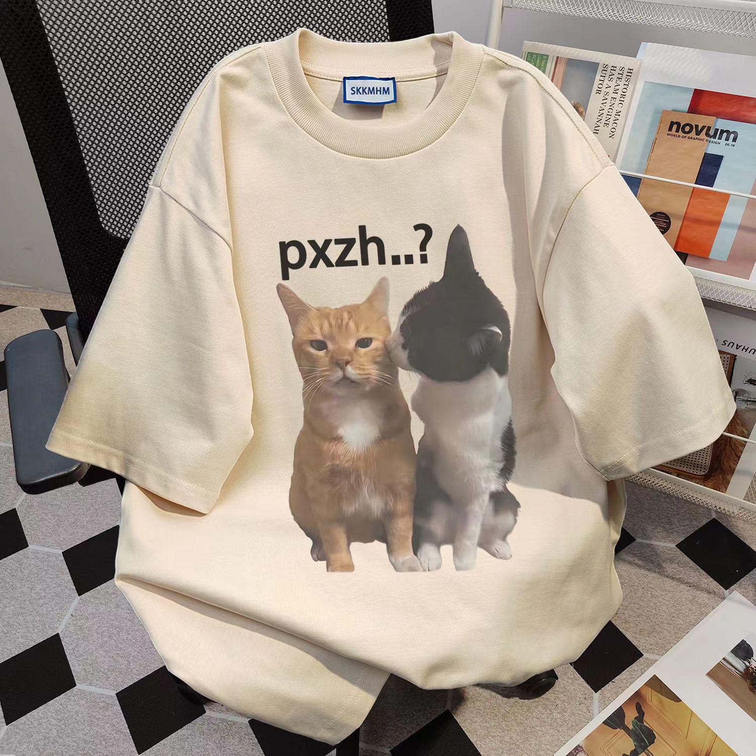 

Футболка свободного кроя из 100% хлопка с принтом кота от Trendy Brand Summer M up to 100 lbs