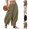 Pantaloni da Donna Elasticizzati a Vita Alta Vestibilità Casual Gamba Larga Lunghi Pantaloni con Tasche