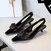 Fashion French Fashion Square Toe Flower Hollow Out Women Shoes Patent Leather Shiny Comfortable Strap Heels