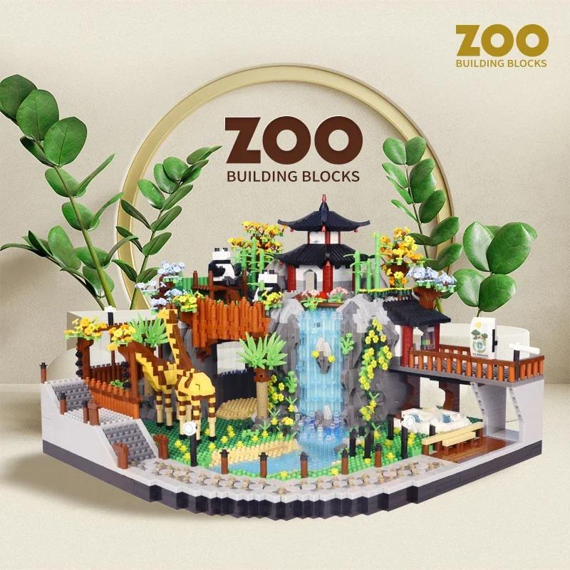 Zoo Construction Blocks Panda Street View Rainforest Giraffe Animals Diy Diamond Construction Blocks Kids Toys Boy Adults Xmas Gifts