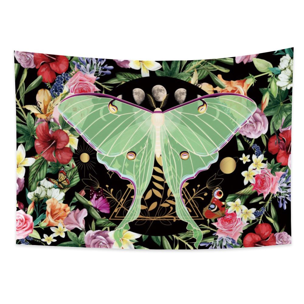 Tarot Faza Lunii Tapiserie cu flori Fluture Craniu Agățat pe perete Decor scenă psihedelică Decorare vrăjitorie Decorare cameră
