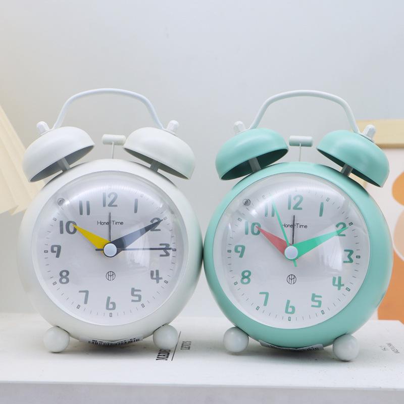 Extra Large Ringtone Retro Round Convex Ring Alarm Clock Children's Student Home Bedside Silent Sweep Second Night Light Clock