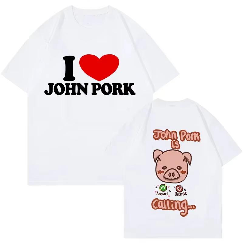 SpringSummer New MensWomens John Pork Is Calling Answer Call Phone Printed Cotton Tshirt  Short Sleeve Round Neck Tshirt