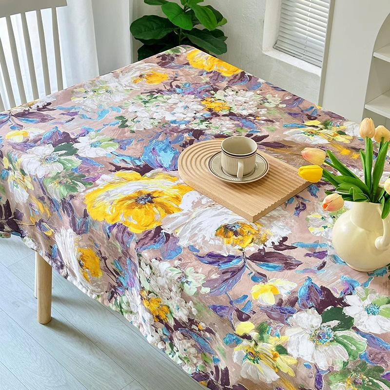American Style Oil Painting Tablecloth Stain-resistant Home Table Cloth Dining Table Cloth Retro Waterproof Oil Proof Tablecloth