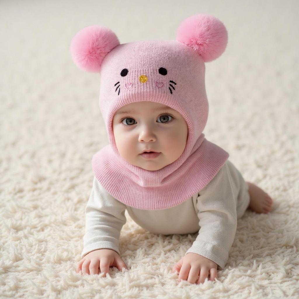 Kinder Bestickte Cartoon Katze Mütze Gestrickte Warme Babymütze Herbst und Winter Baby Jungen und Mädchen Strickmütze