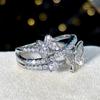 Huitan Romantic Rings with Double Butterfly Shiny Cubic Zirconia Finger Accessories Sweet Exquisite Graceful Jewelry for Wedding