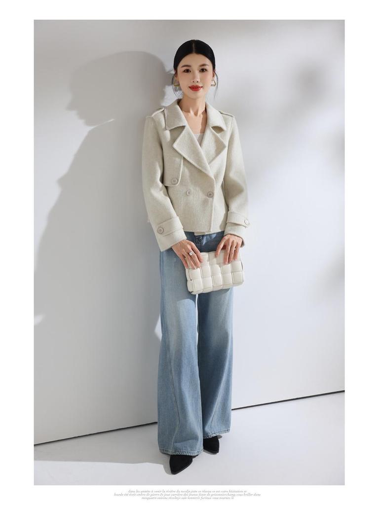 Kleiner vielseitiger doppelseitiger Wollmantel: Kurzer zweireihiger lässiger Anzugkragen schlankmachende Oberbekleidung