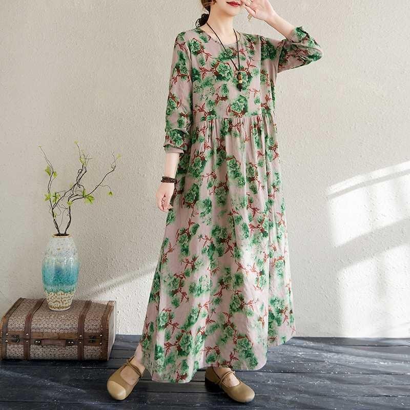 New Floral Vacation Style Travel Round Neck Vintage Dresses