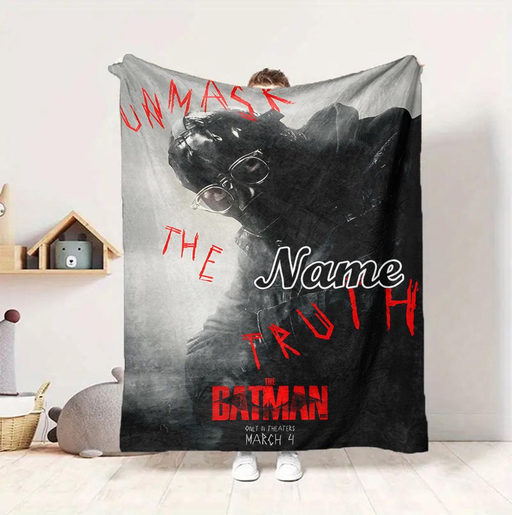 Custom Name Batman Mask Flannel Blanket Throw Blanket Soft Warm Sofa Bed home Decor Unique Gift