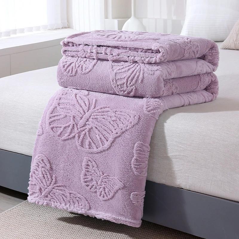 Minimalist Butterfly Jacquard Faux Long Plush Lamb Wool Blanket Soft And Warm Can Be Used As Bedspread Or Shawl Leisure Blanket