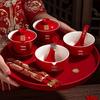 Festive Red Wedding Tea Set: Lidded Bowls, Tea Cups, and Chopsticks