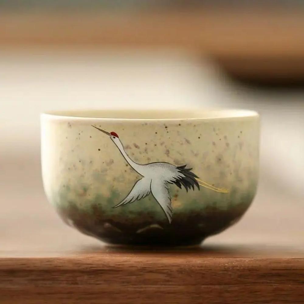 CHANSHOVA-Traditional Chinese Style Tea Cup, Flying Crane Pattern, Retro Ceramic Teacup, Coffee Cup, Coarse Pottery Cups, H571