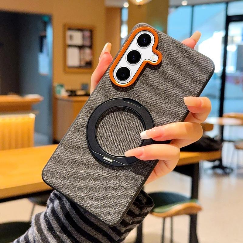 Case for Samsung S26 S25 S24 Plus Ultra Rotating with Bracket Protective Case Magnetic Attraction Texture of Cloth Tough Shell